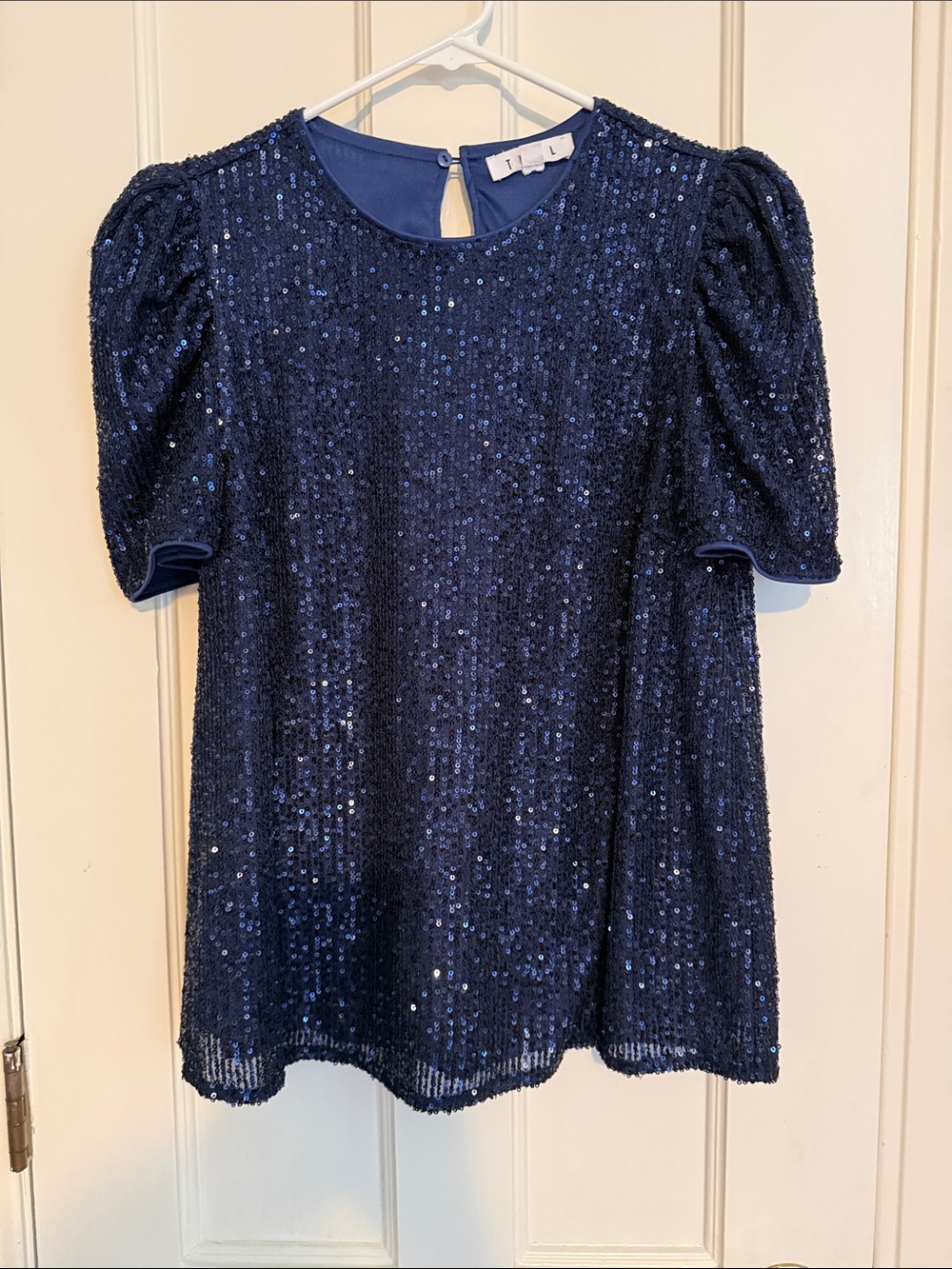 THML Navy Sequin Puff Sleeve Top